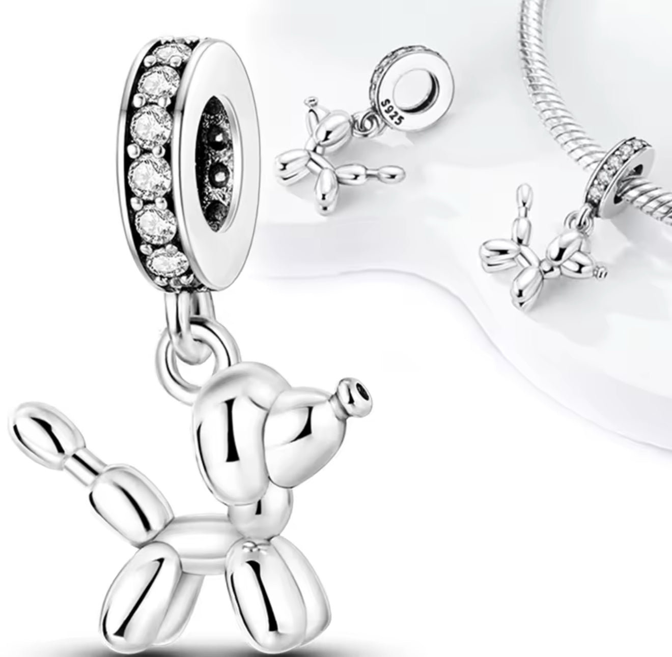 Ballon Hund Charm, 925er Silber