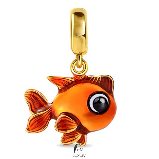 Gold Fisch Charm, 925er Silber